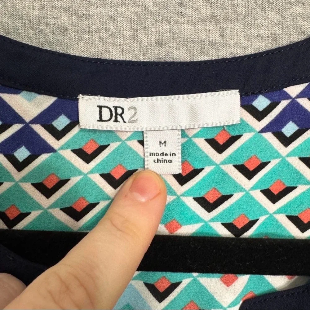 DR2 Boho Geometric Tank Top Sleeveless Navy‎ Coral Teal Size M Festival Summer - Picture 3 of 9